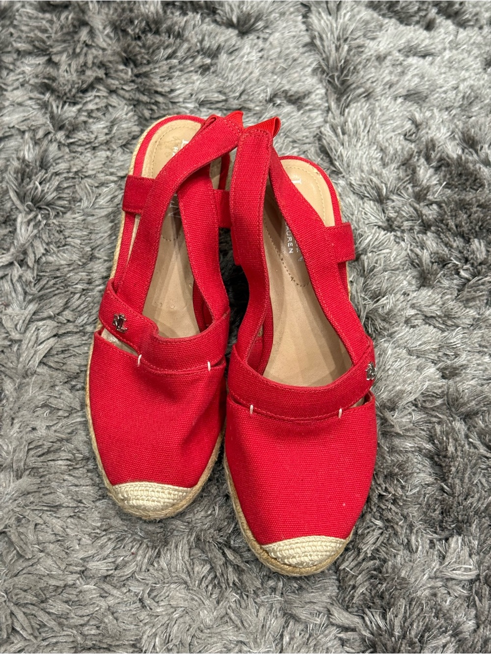 LAUREN RALPH LAUREN Penelope Nude Espadrille Wedge Platform Heel Sandal Size 6B